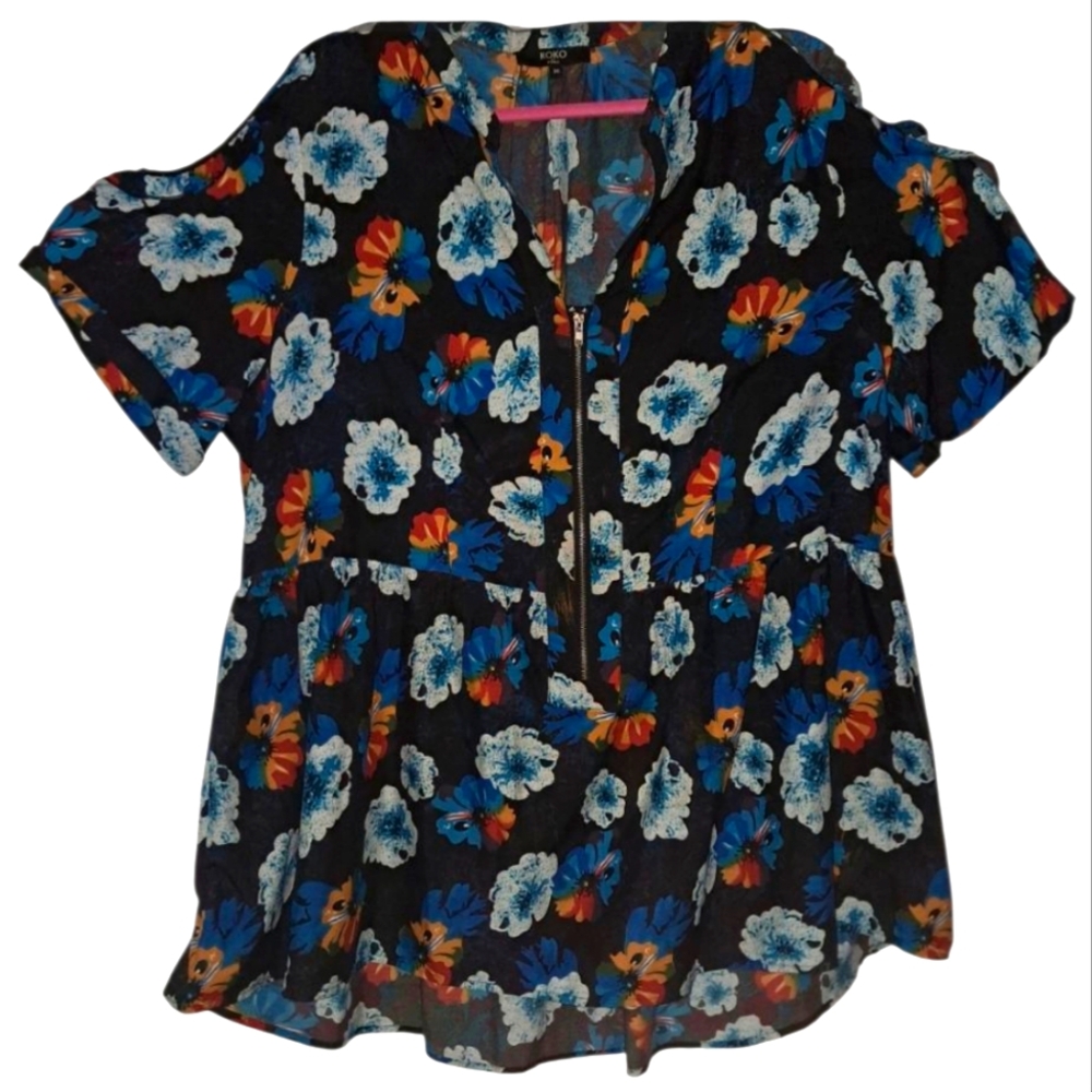 Koko By Koko Half Zip Dress/Cover-up  Sz 18-20 Floral Polyester